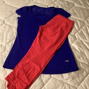 Beyond Yoga Blue Top and Pink Leggings Set